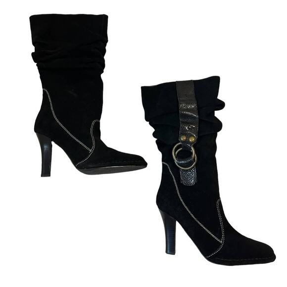 Hot in Hollywood Shoes - Hot In Hollywood Black Suede Leather Slouchy Heel Boot